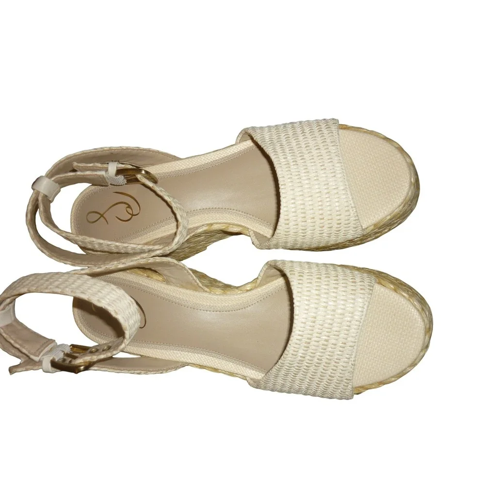 NWOB Sam Edelman‎ Ivory Woven Raffia Platform Wedge Sandals Size 11 Ankle Strap